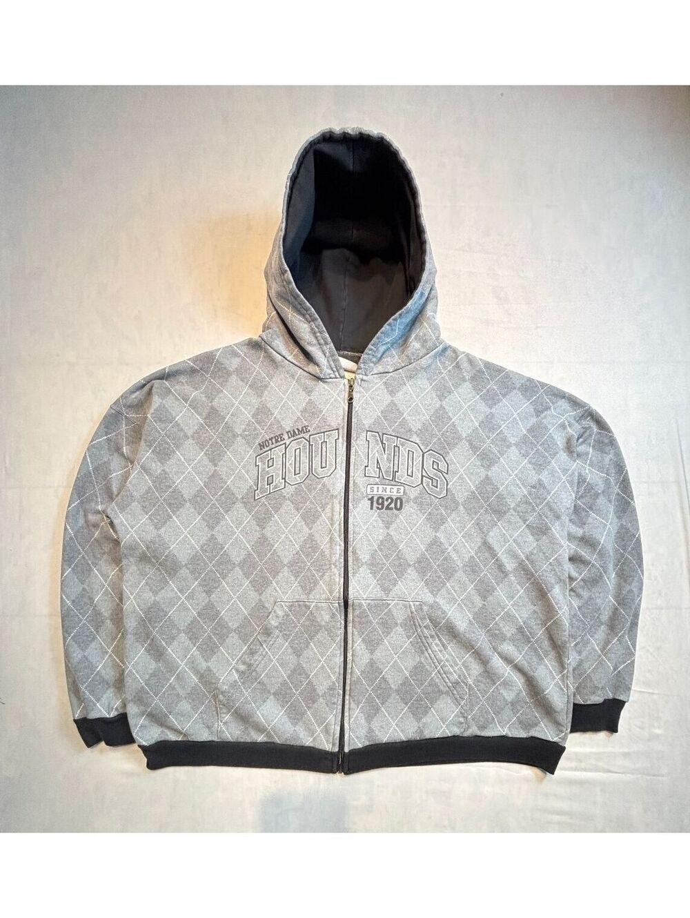 Vintage 90's Notre Dame Hounds Argyle Pattern Zip up Hoodie